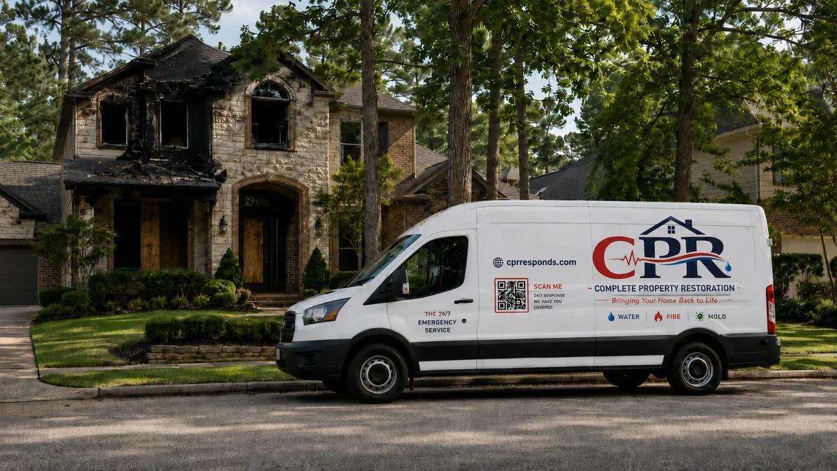 Complete Property Restoration response van, family-owned and based in Spring, TX